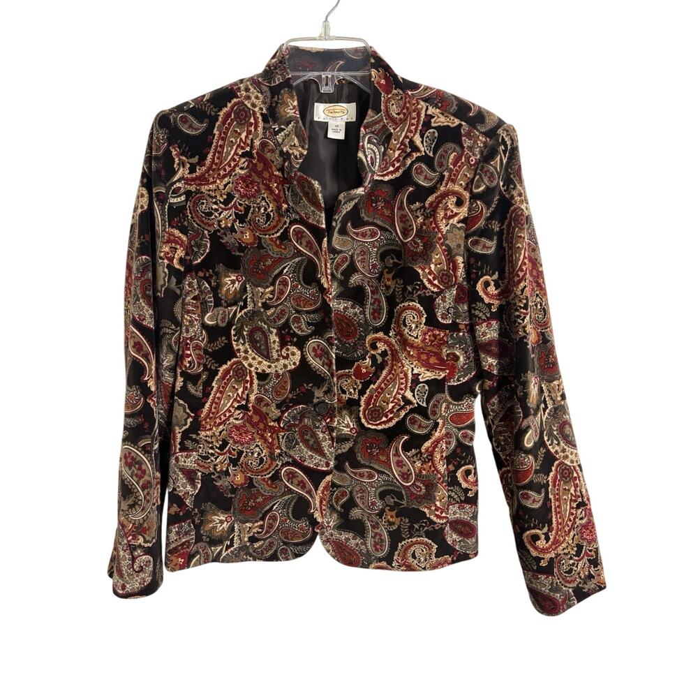 Vtg 90s Talbot’s Silk Blend Velvet Paisley One Button Blazer Size 10 Petite